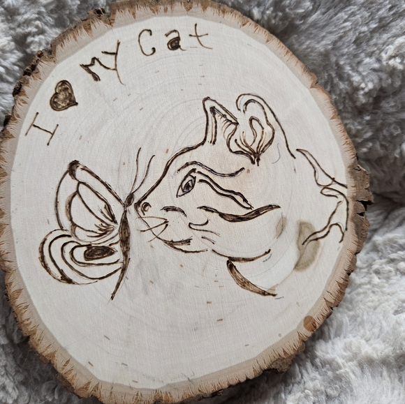 Hand Crafted Other - Handcrafted Woodburned Cat Plaque